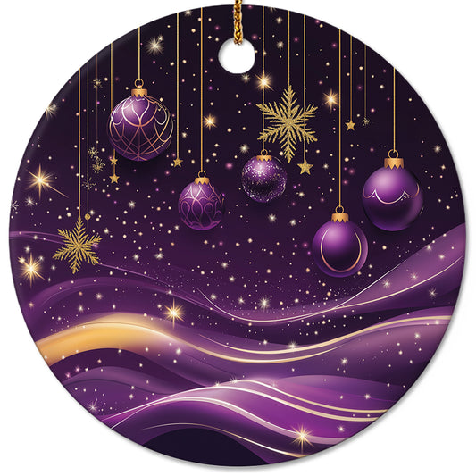 Netecom Elegant Purple Abstract Baubles Christmas Ornaments, Ceramic Star Night Gold Sparkle Keepsake Ornament for Xmas Tree Decorations, Gifts for Holiday, Party, Home Decor