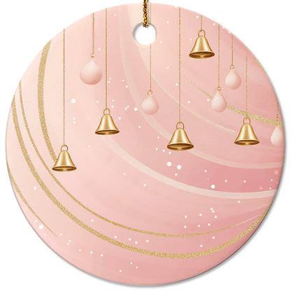 Netecom Elegant Pink Baubles Christmas Ornaments, Ceramic Bell with Glitter Swirl Keepsake Ornament for Xmas Tree Decorations, Gifts for Holiday, Party, Home Decor