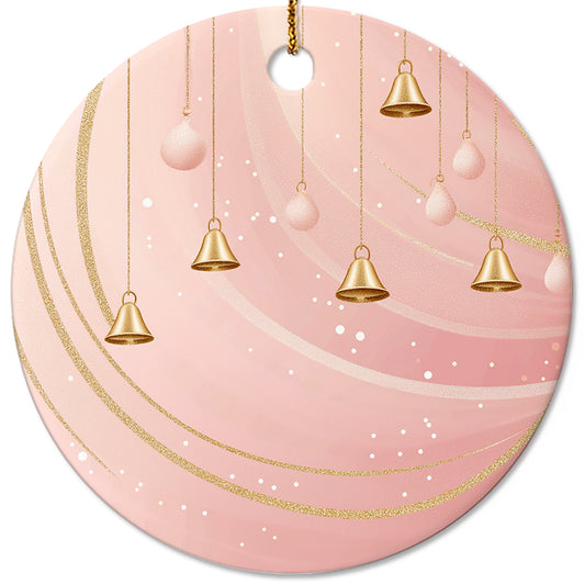 Netecom Elegant Pink Baubles Christmas Ornaments, Ceramic Bell with Glitter Swirl Keepsake Ornament for Xmas Tree Decorations, Gifts for Holiday, Party, Home Decor