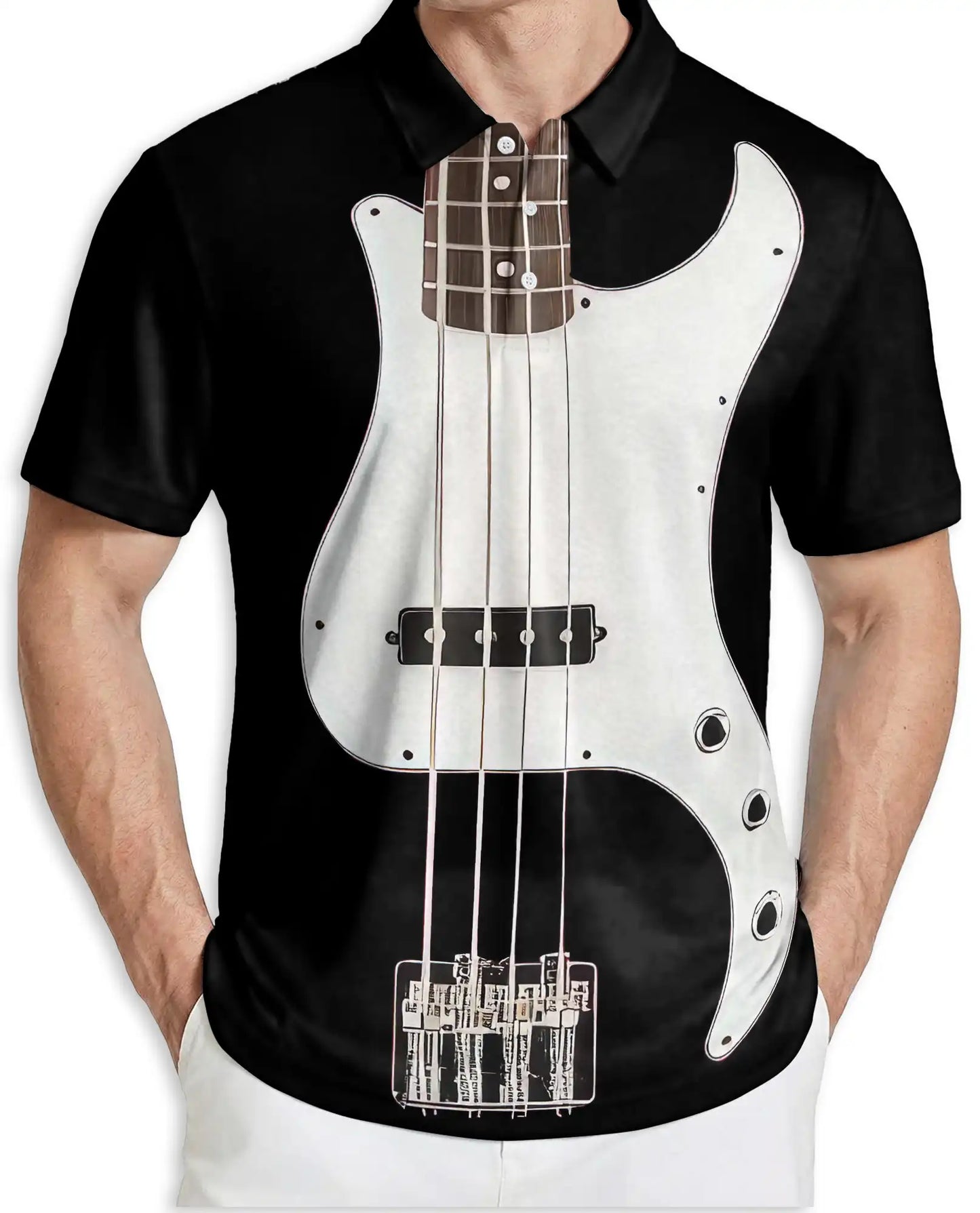 Bass Guitar 3D Polo Shirt for Men – Musician Rock Band Style | Netecom
