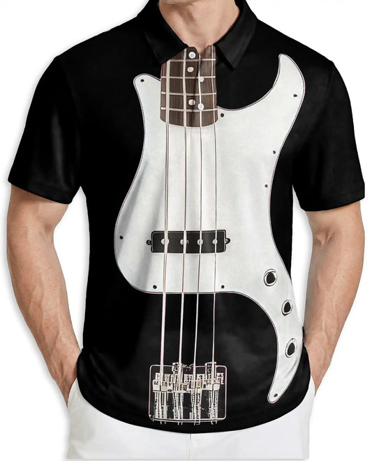 Bass Guitar 3D Polo Shirt for Men – Musician Rock Band Style | Netecom