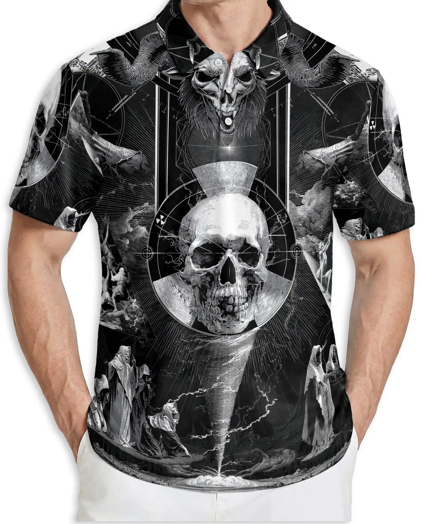 Dark Gothic Skull Polo Shirt for Men- Skull Horror Fantasy | Netecom