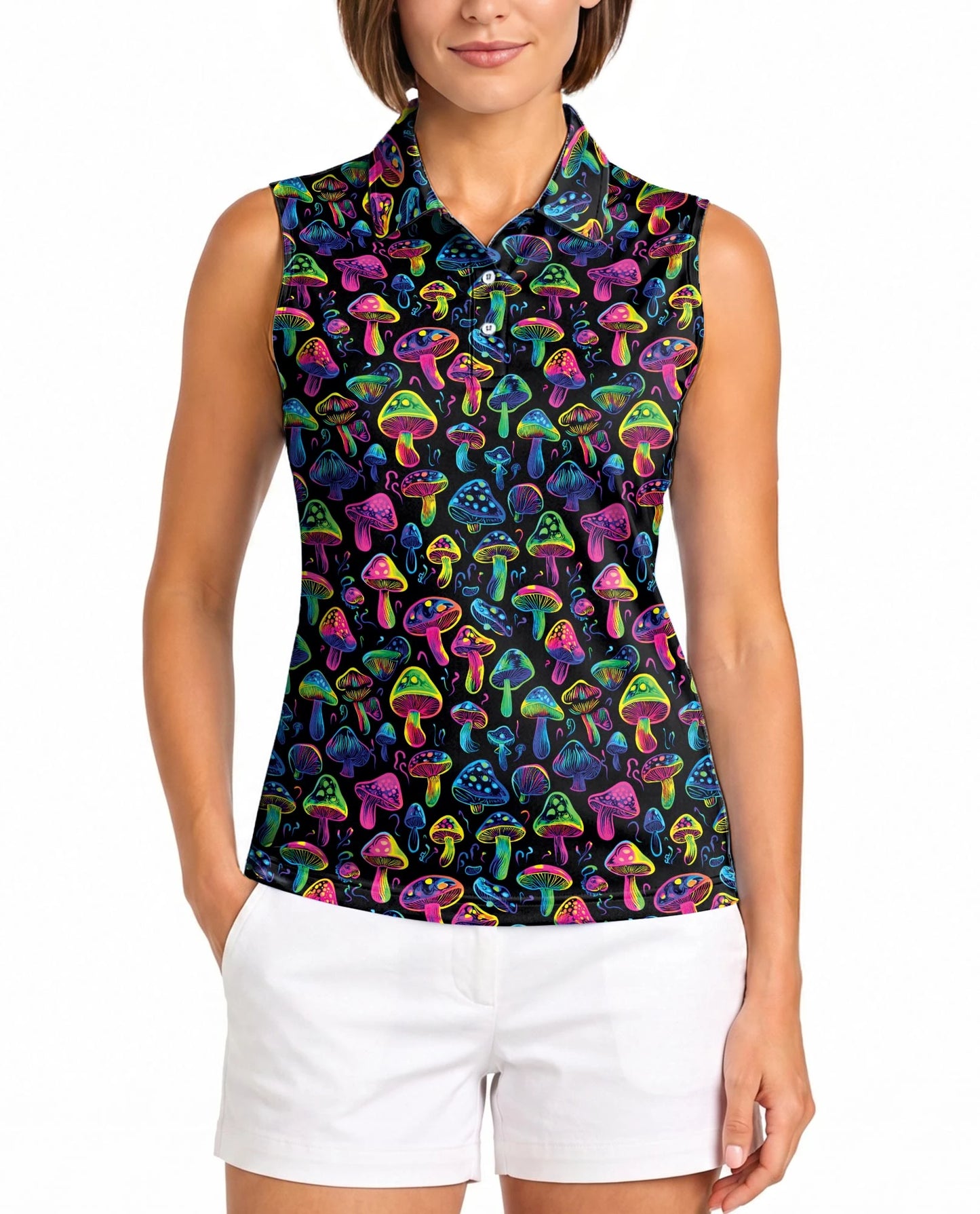 Neon Mushroom Sleeveless Polo Shirt for Women | Netecom