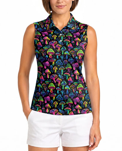 Neon Mushroom Sleeveless Polo Shirt for Women | Netecom