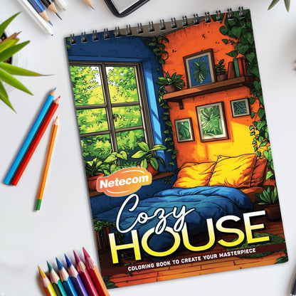 Cozy House Spiral Bound Coloring Book, Welcoming Home Scenes for a Comforting Artistic Retreat, Great for Those Seeking Cozy and Homely Vibes