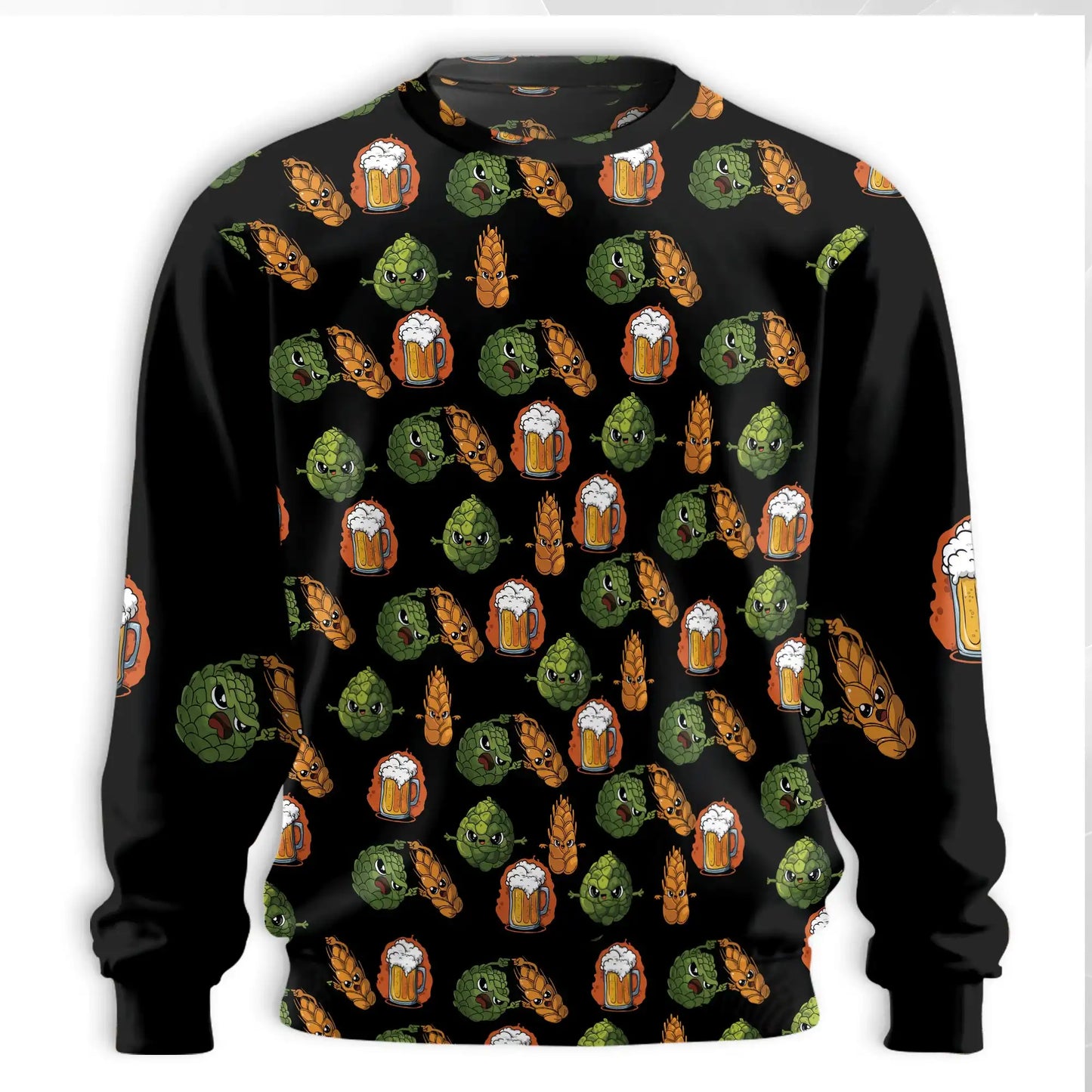 Funny Beer Hops Barley Sweatshirt, 3D All Over Print Brewing Crewneck Pullover for Men Women, Beer Lover Gift - Netecom