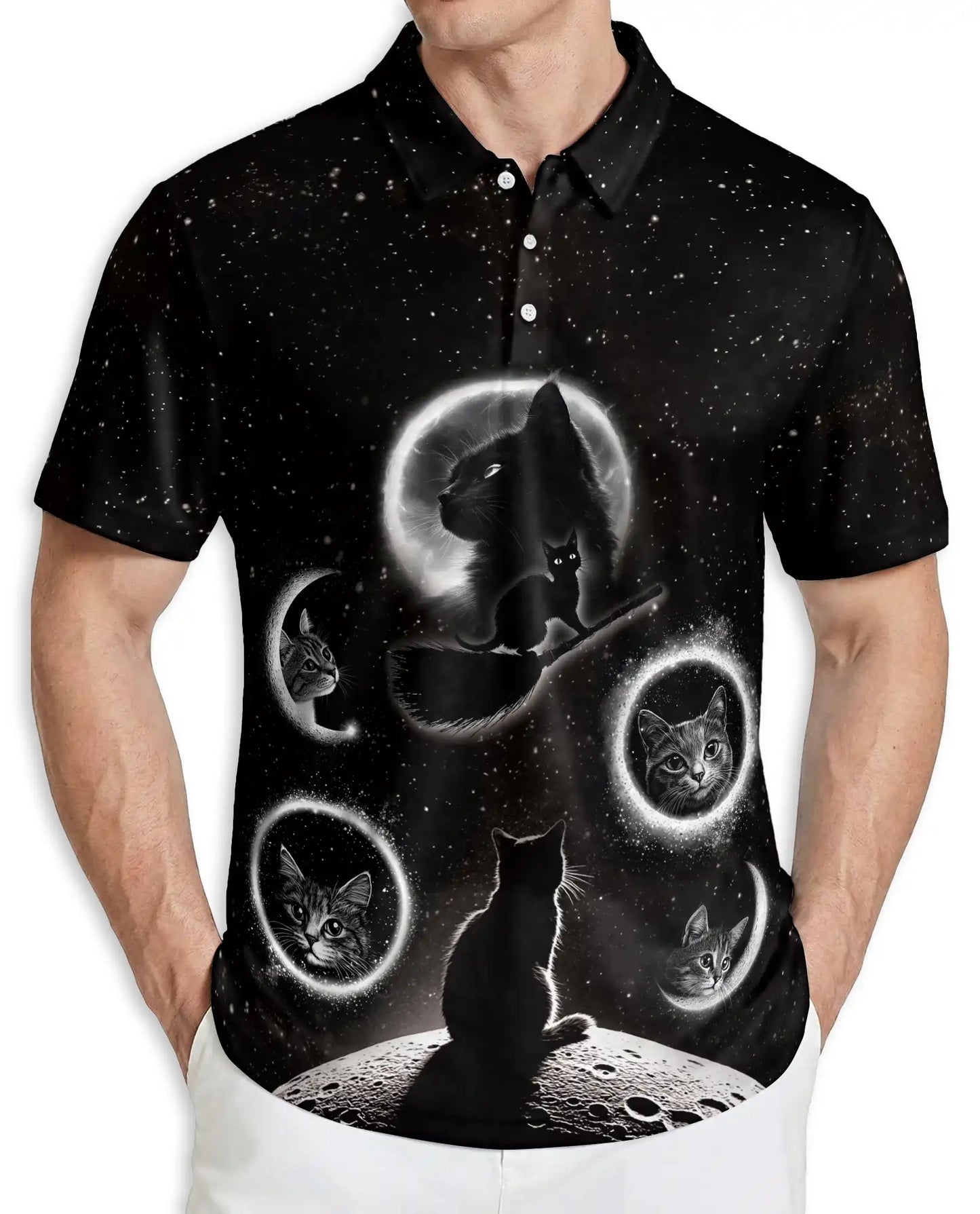 Black Cat Galaxy Polo Shirt | Netecom