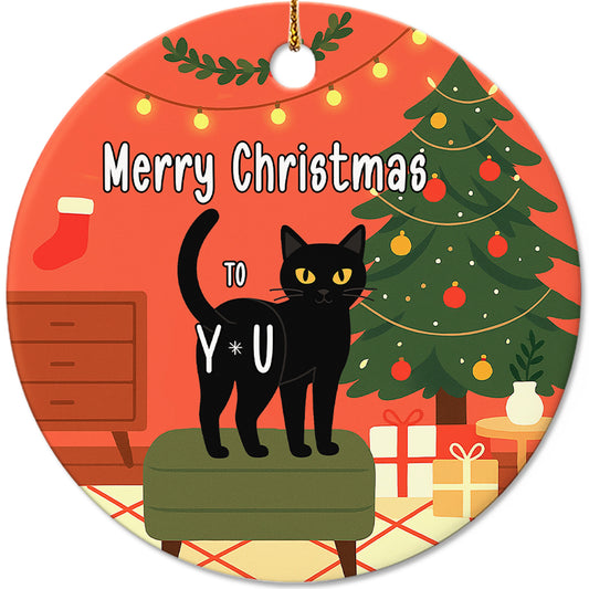 Netecom Funny Black Cat Christmas Ornament, Merry Christmas To You Ceramic Ornament for Xmas Tree Hanging Decorations Gift, Home Decor, Gifts for Friends & Family, Holiday Party Present