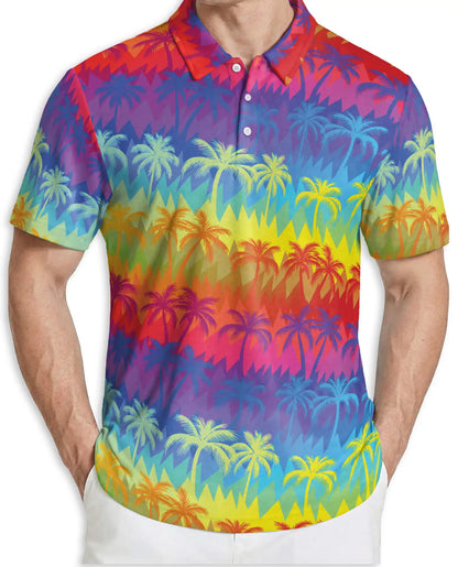 Rainbow Palm Tree Polo Shirt – Tropical Sunset Paradise Print | Netecom