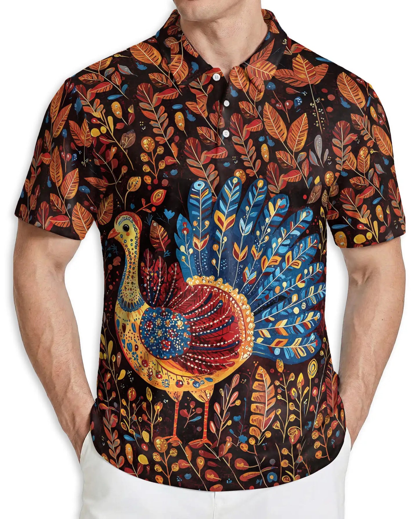 Colorful Turkey Fall 3D Polo Shirt for Men | Netecom