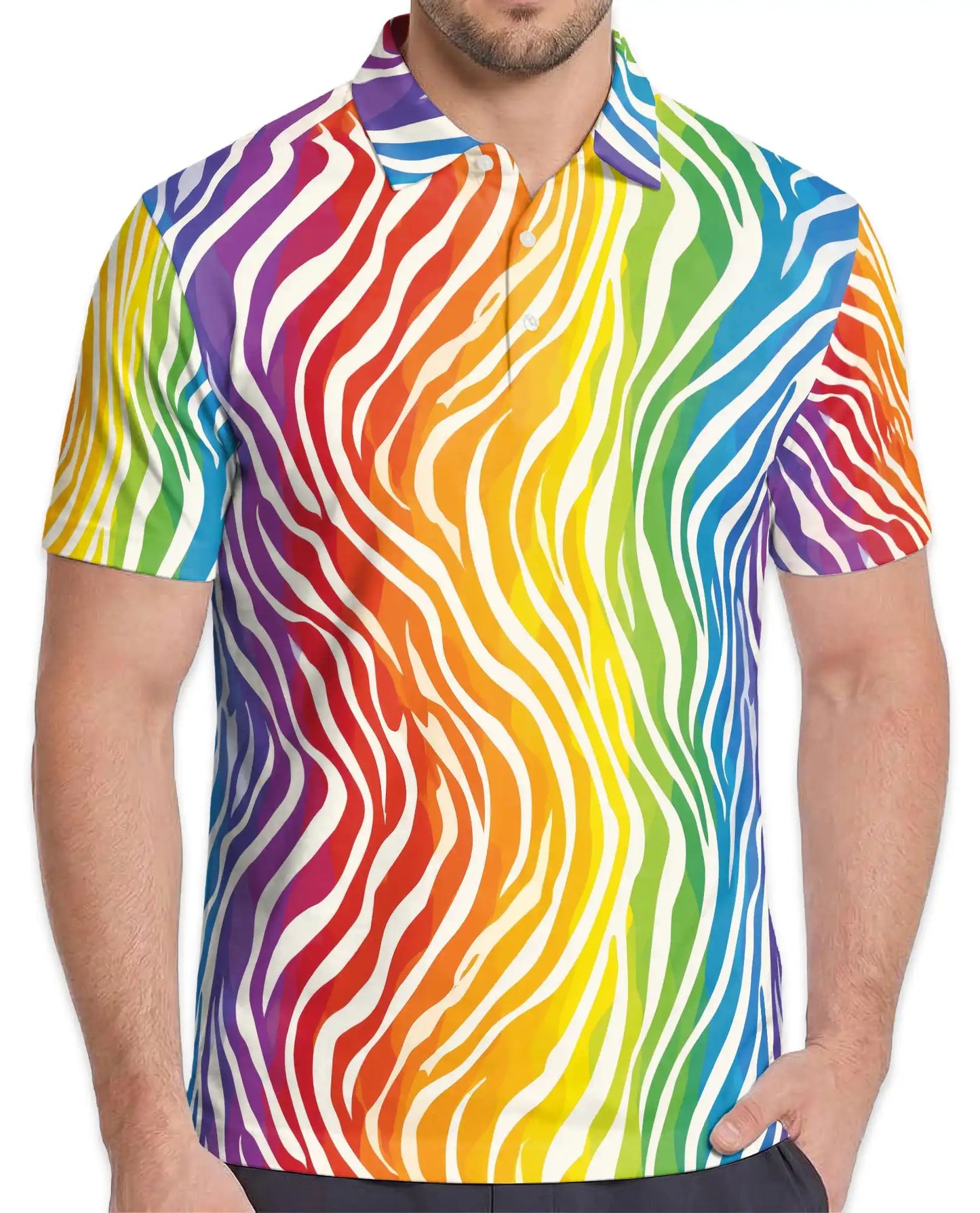 Rainbow Wave Polo Shirt for Men – Colorful Summer Style | Netecom