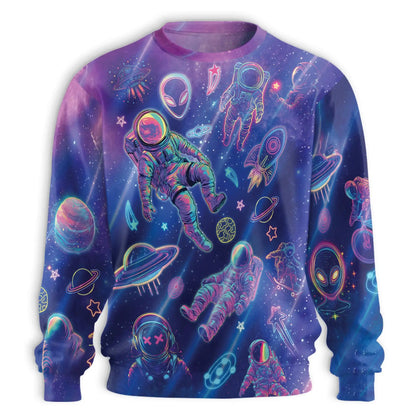 Neon Astronauts Sweatshirt, 3D All Over Print Space Galaxy Crewneck Pullover for Men Women, Astronaut Lover Gift - Netecom