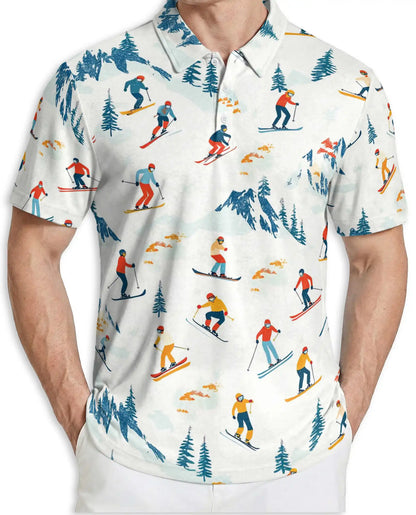Skiing Polo Shirt for Men-Winter Alpine Mountain Ski Lover Shirt | Netecom