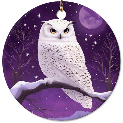 Netecom Cute Purple Winter Owl Christmas Ornaments, Ceramic Birds on Branches Keepsake Ornament for Christmas Tree Decorations, Bird Lover Gift, Gifts for Holiday, Party, Home Decor