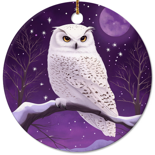 Netecom Cute Purple Winter Owl Christmas Ornaments, Ceramic Birds on Branches Keepsake Ornament for Christmas Tree Decorations, Bird Lover Gift, Gifts for Holiday, Party, Home Decor