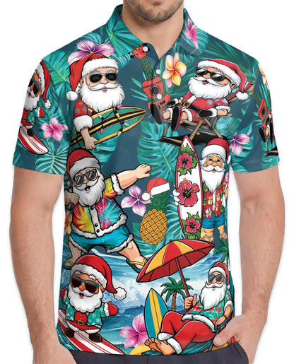 Tropical Santa Polo Shirt - Beach Christmas Surfing Holiday Design | Netecom