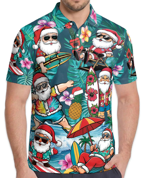 Tropical Santa Polo Shirt - Beach Christmas Surfing Holiday Design | Netecom