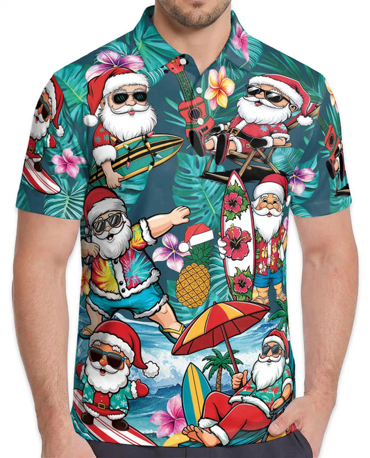 Tropical Santa Polo Shirt - Beach Christmas Surfing Holiday Design | Netecom