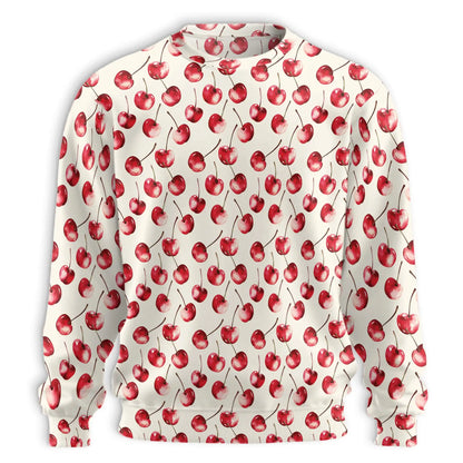 Cherry Pattern Sweatshirt, 3D All Over Print Fruit Crewneck Pullover for Men Women, Cherry Lover Gift - Netecom
