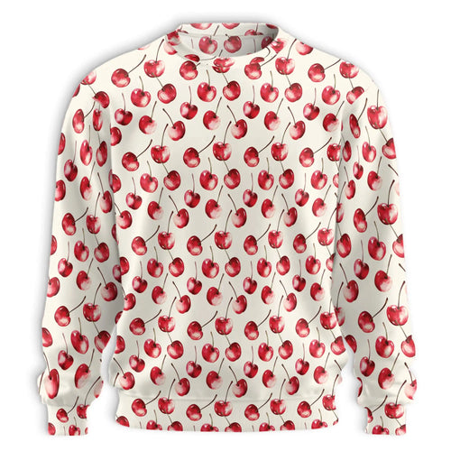 Cherry Pattern Sweatshirt, 3D All Over Print Fruit Crewneck Pullover for Men Women, Cherry Lover Gift - Netecom