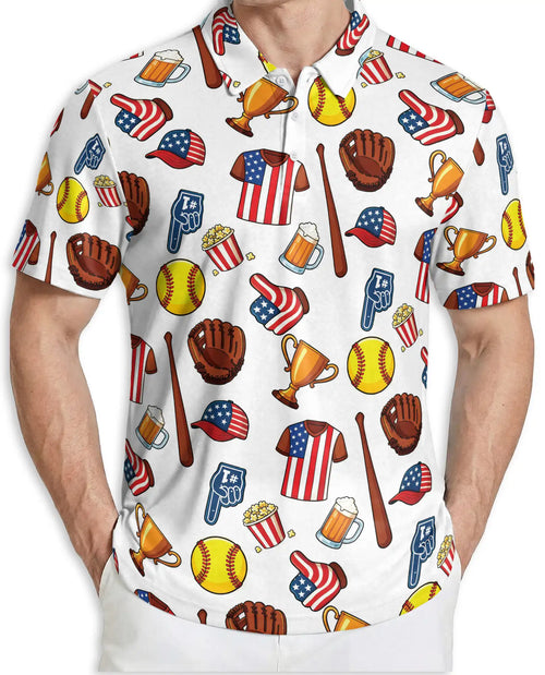Patriotic Softball Polo Shirt for Men- USA Softball Game Day | Netecom