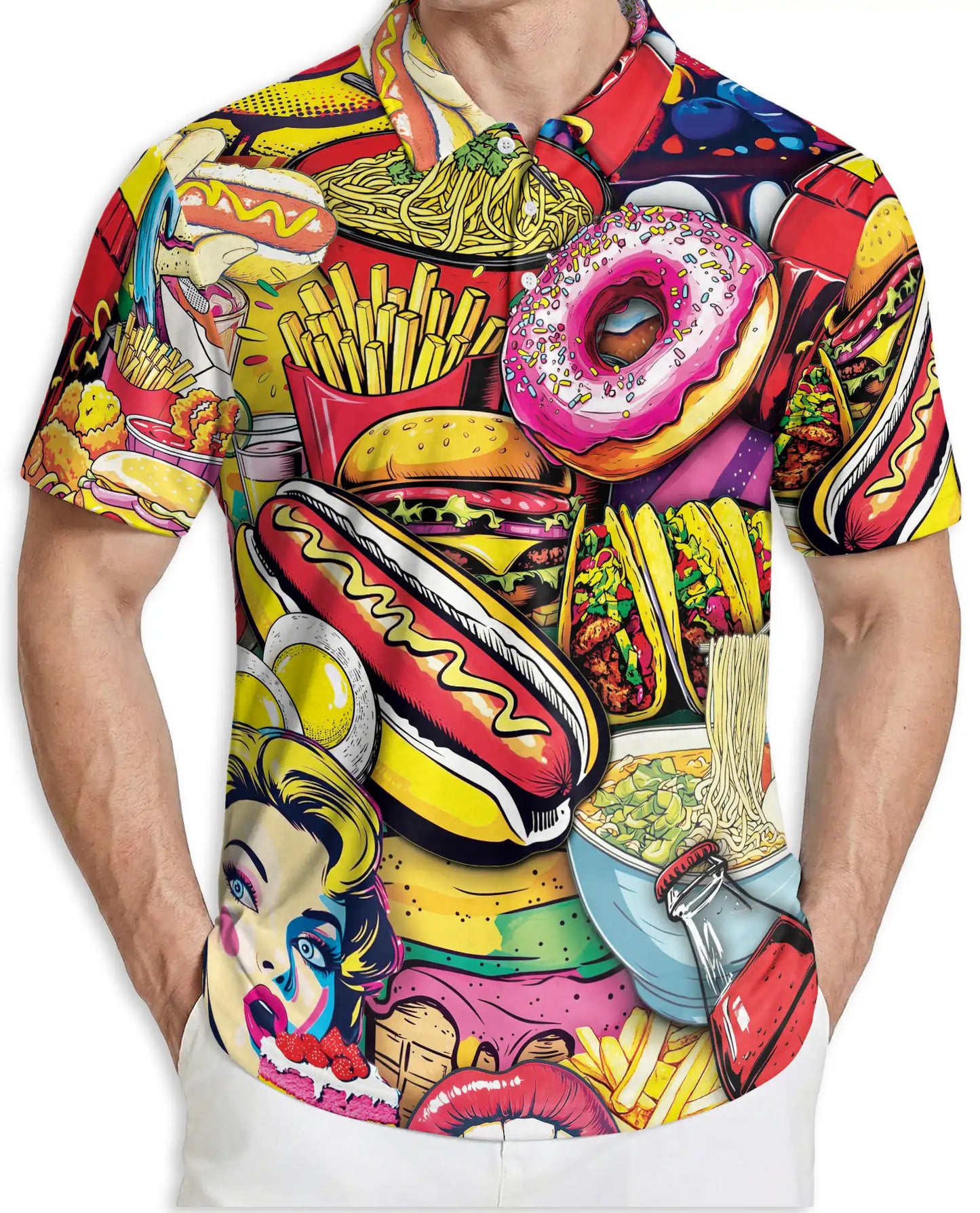Fast Food Cartoon 3D Polo Shirt for Men | Netecom