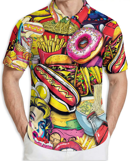 Fast Food Cartoon 3D Polo Shirt for Men | Netecom