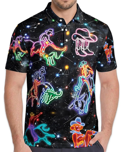 Neon Cowboy Constellation Polo Shirt-Western Galaxy Design | Netecom