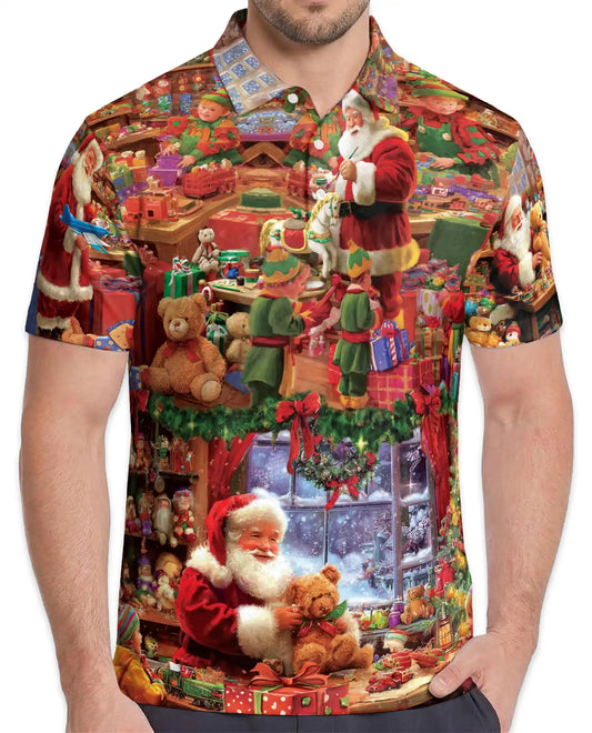 Santa Workshop Polo Shirt – Cozy Christmas Toy Print | Netecom
