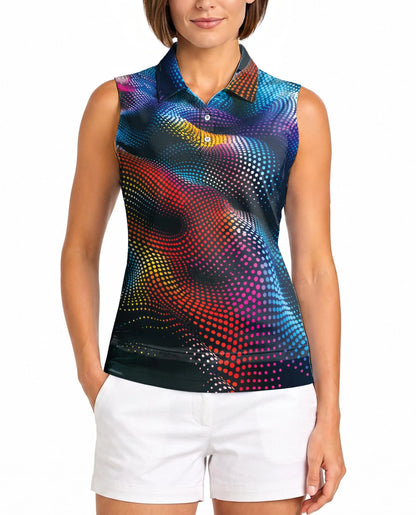 Dynamic Dots Sleeveless Polo Shirt for Women | Netecom