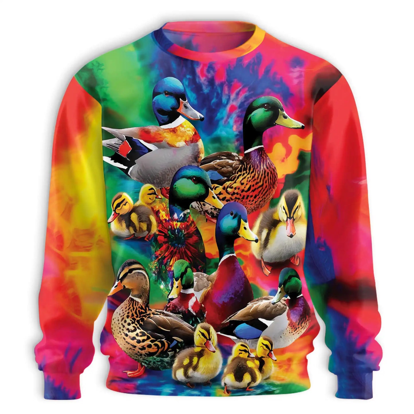 Colorful Duck Sweatshirt, 3D All Over Print Cute Bird Crewneck Pullover for Men Women, Duck Lover Gift - Netecom