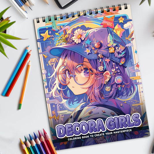 Decora Girls Spiral Bound Coloring Book, Colorful Decora Fashion for a Stylish Artistic Experience, Perfect for Fans of Japanese Street Fashion