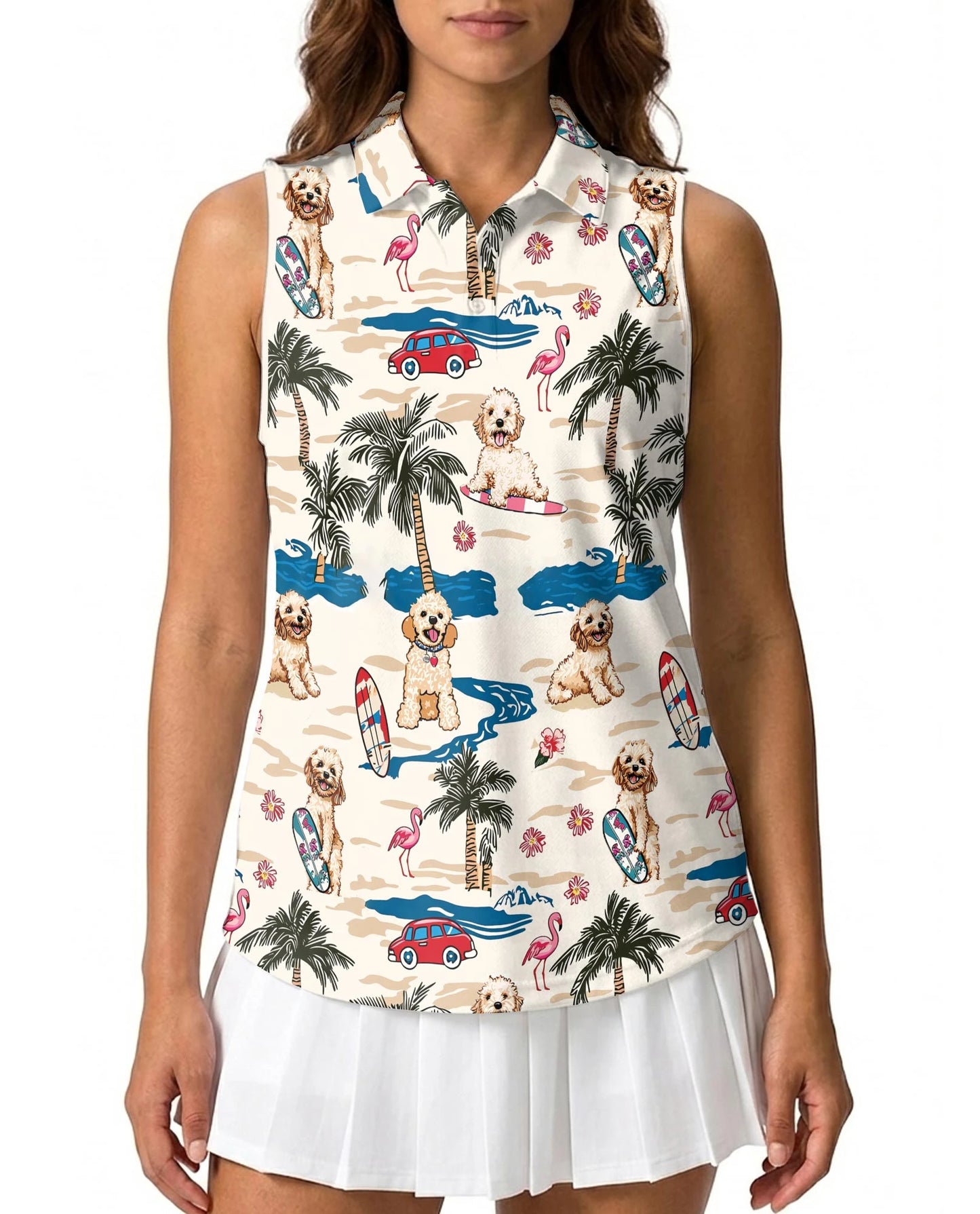 Goldendoodle Summer Beach Sleeveless Polo Shirt for Women | Netecom