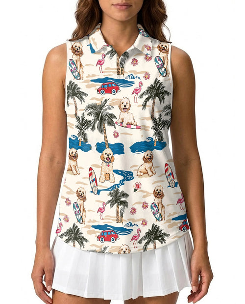 Goldendoodle Summer Beach Sleeveless Polo Shirt for Women | Netecom
