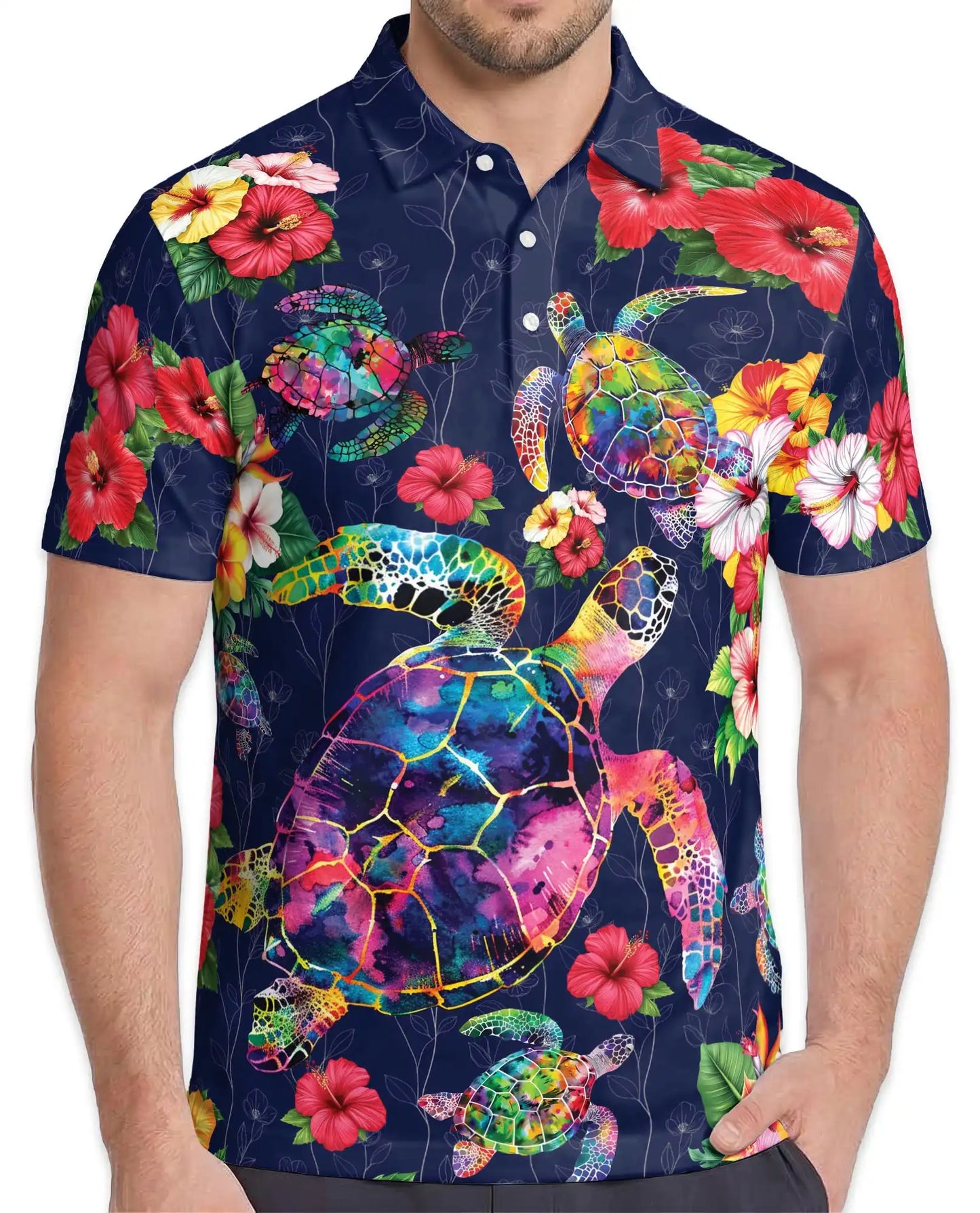 Colorful Sea Turtle Tropical Polo Shirt for Men – Ocean Reef Print | Netecom