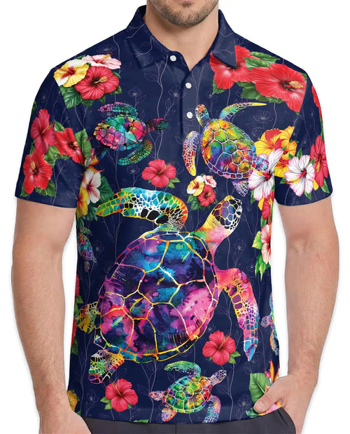 Colorful Sea Turtle Tropical Polo Shirt for Men – Ocean Reef Print | Netecom