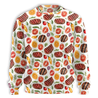Grilled Steak and Vegetables Pattern Sweatshirt, 3D All Over Print BBQ Food Crewneck Pullover for Men Women, Grill Lover Gift - Netecom