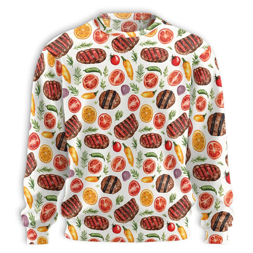 Grilled Steak and Vegetables Pattern Sweatshirt, 3D All Over Print BBQ Food Crewneck Pullover for Men Women, Grill Lover Gift - Netecom