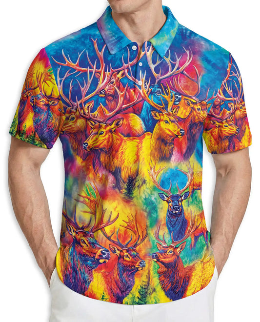 Colorful Deer Polo Shirt – Psychedelic Stag Print | Netecom