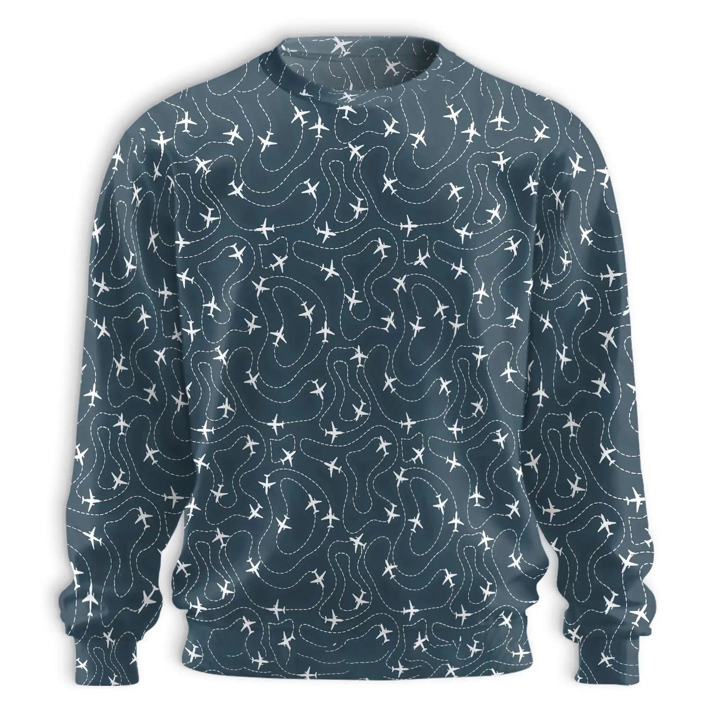 Airplane Trail Pattern Sweatshirt, 3D All Over Print Aviation Sky Crewneck Pullover for Men Women, Airplane Lover Gift - Netecom