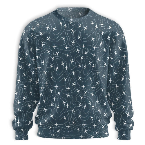 Airplane Trail Pattern Sweatshirt, 3D All Over Print Aviation Sky Crewneck Pullover for Men Women, Airplane Lover Gift - Netecom