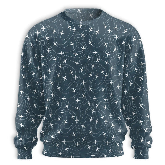 Airplane Trail Pattern Sweatshirt, 3D All Over Print Aviation Sky Crewneck Pullover for Men Women, Airplane Lover Gift - Netecom