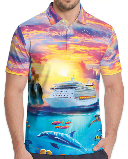 Tropical Cruise Ship Polo Shirt, Ocean Sunset Vacation Style | Netecom