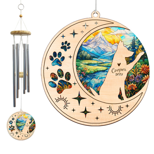 Netecom German Shepherd Dog Wind Chimes Memorial, Personalized Pet Memorial Windchime for Dog Suncatcher, Dog Loss Memorial Ornament, Loss of Pet Remembrance Gift, Sympathy Pet Wind Chimes Outdoor Garden