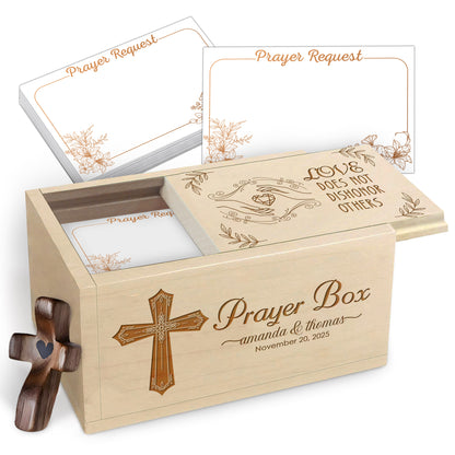Netecom Personalized Couple Prayer Box for Valentine’s Day with 100 Prayer Request Cards & Wooden Cross – Christian Love Gift with Custom Names and Date