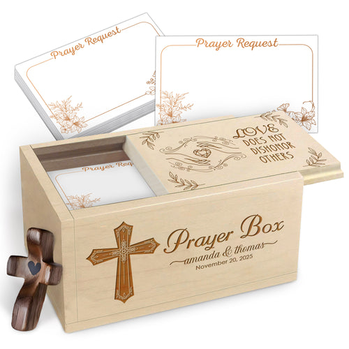 Netecom Personalized Couple Prayer Box for Valentine’s Day with 100 Prayer Request Cards & Wooden Cross – Christian Love Gift with Custom Names and Date