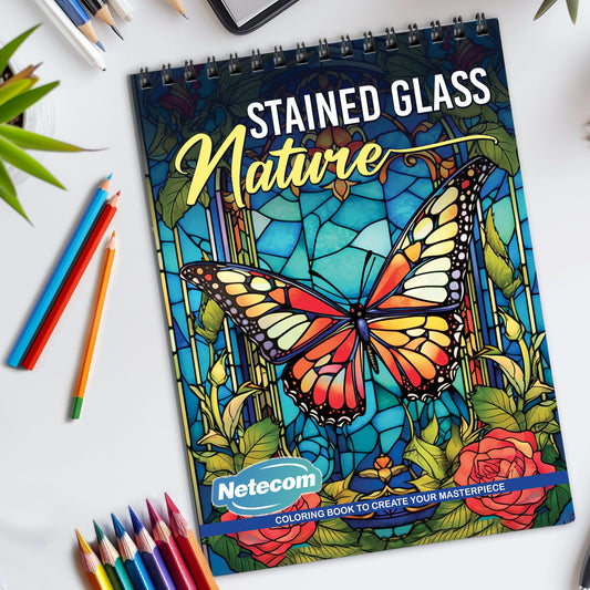 Stained Glass Nature Spiral Bound Coloring Book, Nature-Inspired Stained Glass Art, Great for Those Seeking a Colorful and Unique Artistic Challenge