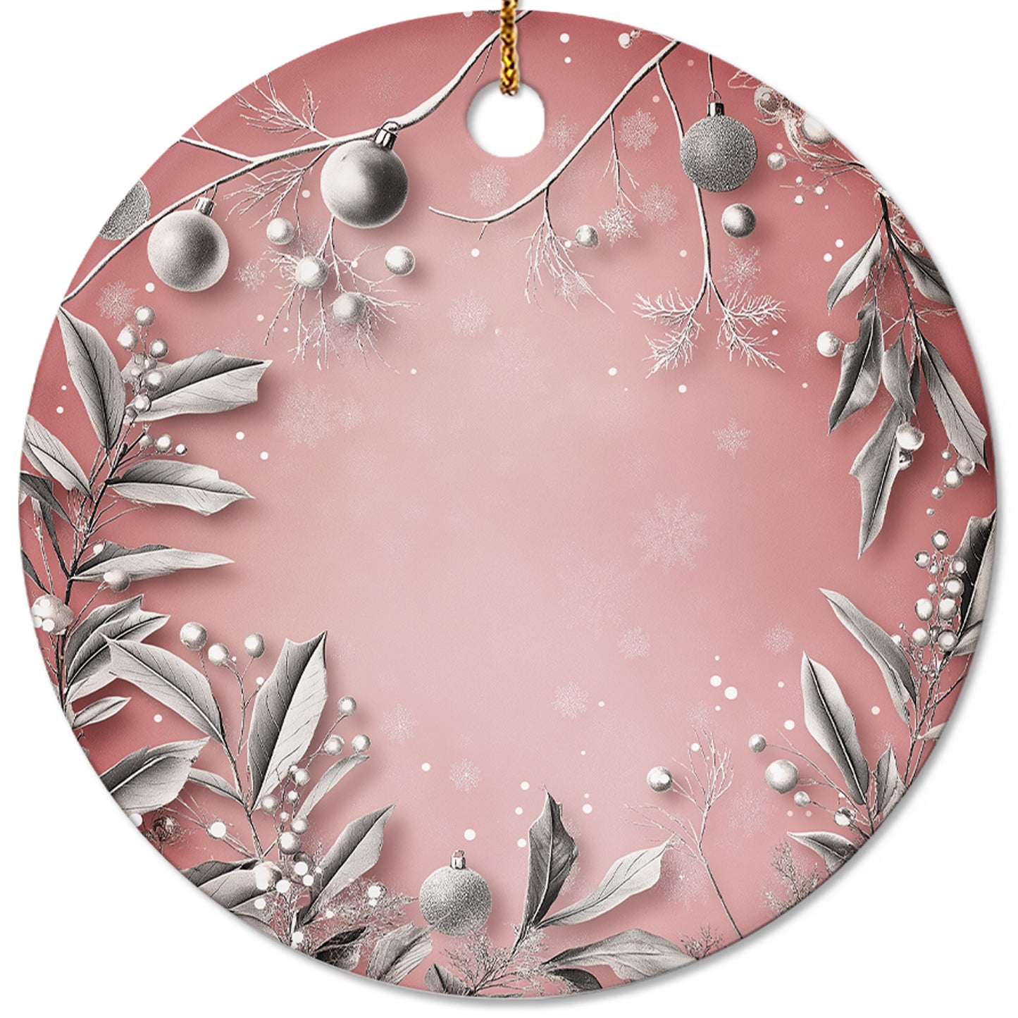 Netecom Elegant Pink Ornament, Ceramic Silver Holly Berries Keepsake Ornament for Xmas Tree Decorations, Gifts for Holiday, Party, Home Decor