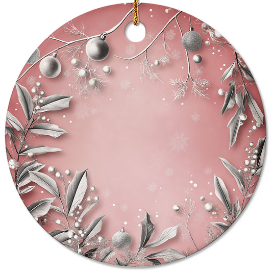 Netecom Elegant Pink Ornament, Ceramic Silver Holly Berries Keepsake Ornament for Xmas Tree Decorations, Gifts for Holiday, Party, Home Decor