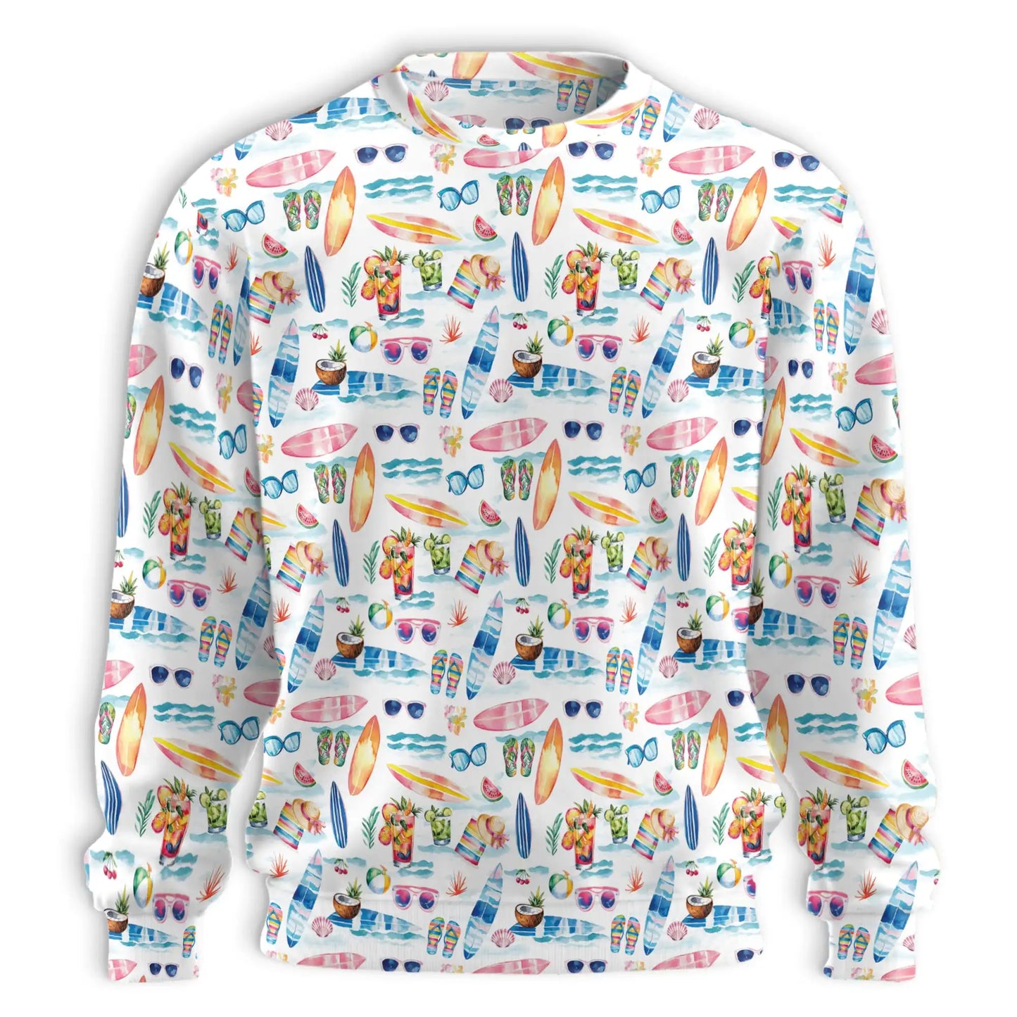 Surf Beach Sweatshirt, 3D All Over Print Colorful Tropical Wave Crewneck Pullover for Men Women, Surfer Lover Gift - Netecom